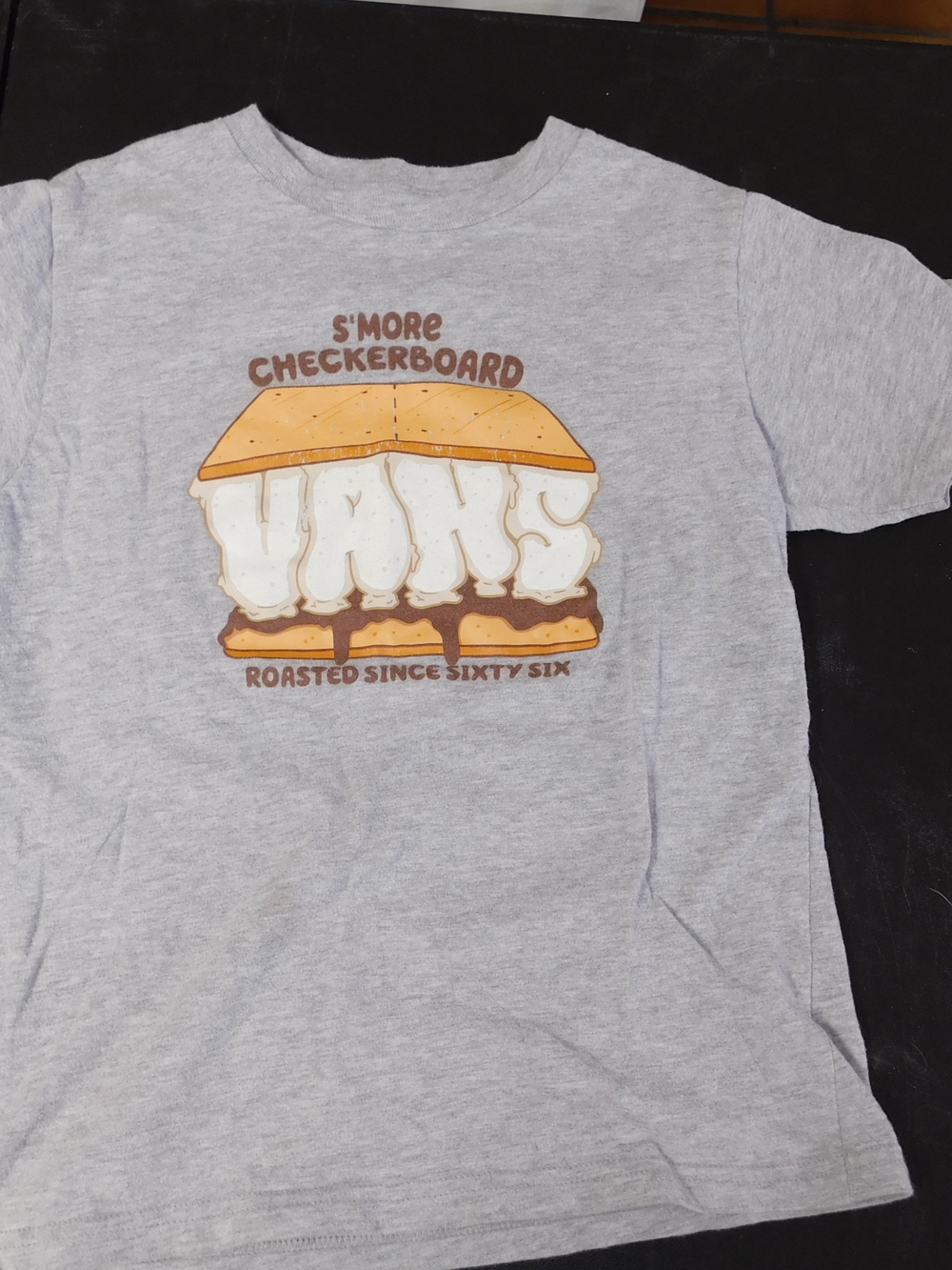 Vans Kids S'more Checkboard Tee - Light Gray with Cream & Brown Graphic